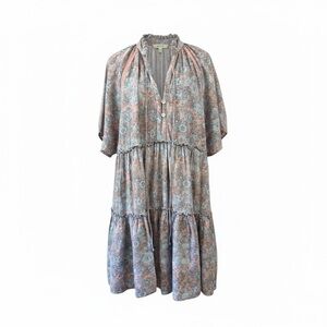 KINGA CSILLA Anthropologie Crystal Tiered Dress Boho Floral Print Medium M